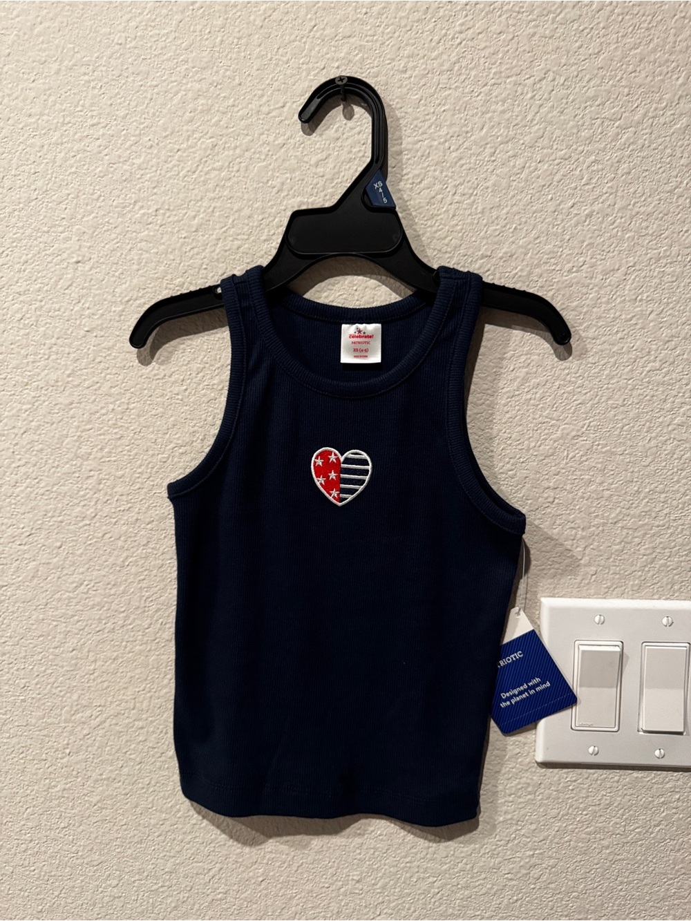Kids Navy Ribbed Tank Top with Heart Patch size 4